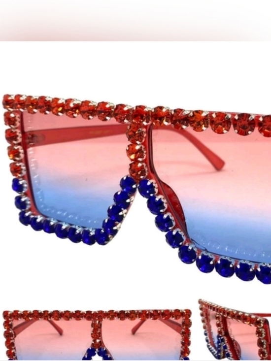 Unisex Blue And Red Crystal-Trim Square Sunglasses - Unbranded main image 4